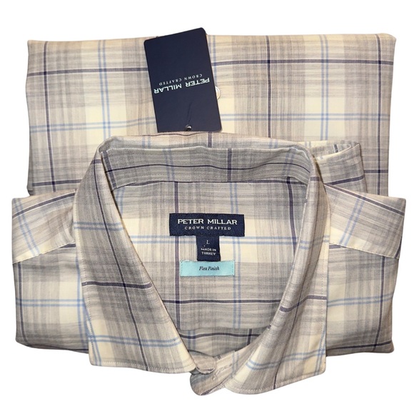 Peter Millar Crown Crafted Axe Winter Soft Twill Shirt Flex Finish British Grey - Picture 6 of 16